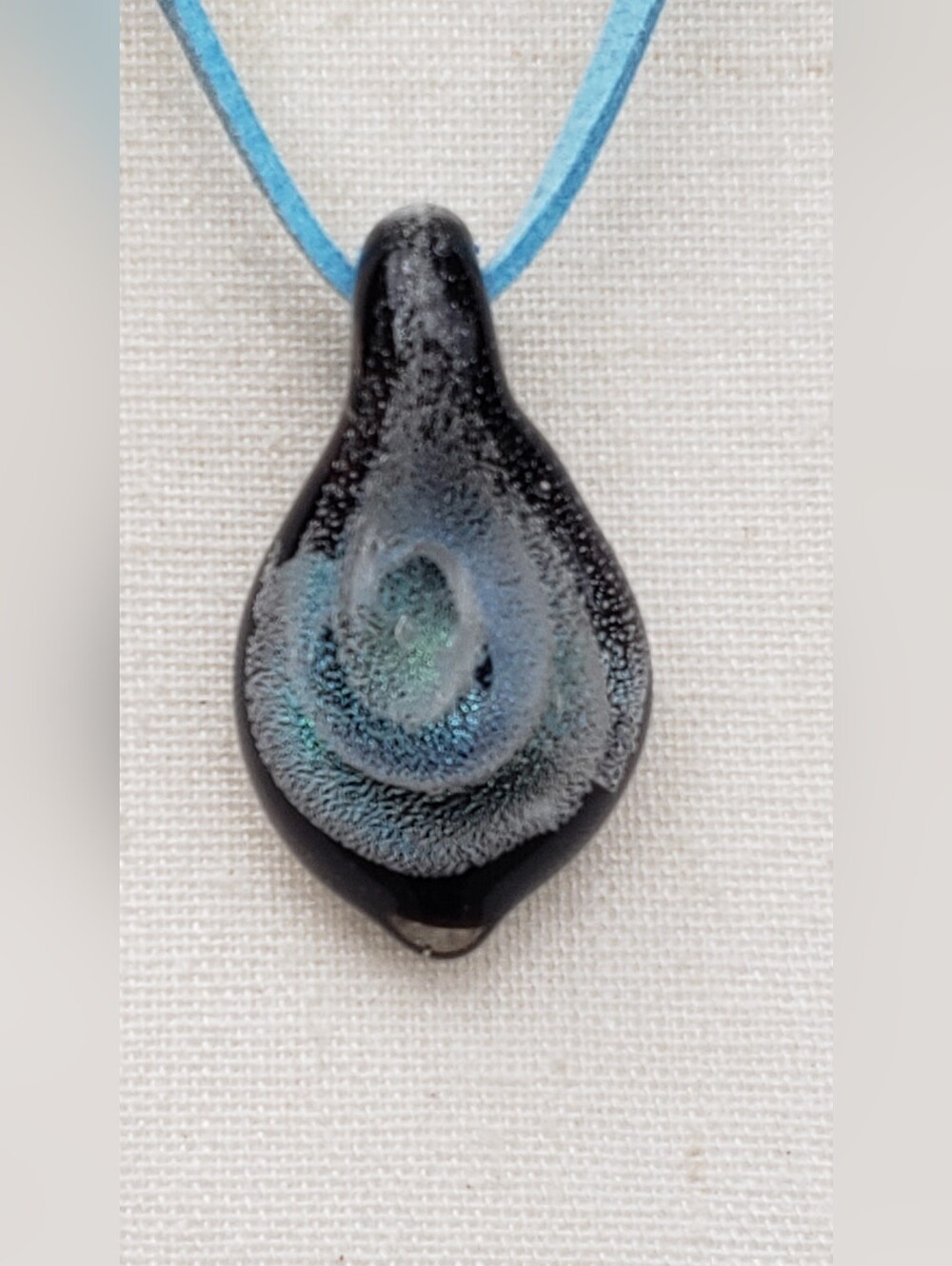 Blue & White Glass Teardrop Pendant Necklace